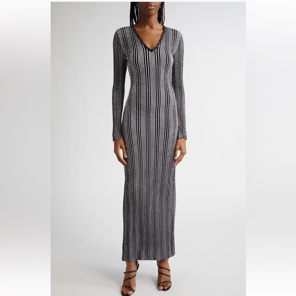 Authentic MISSONI Shimmer Sequin Long Sleeve Knit Maxi Dress gown $2,680 new
